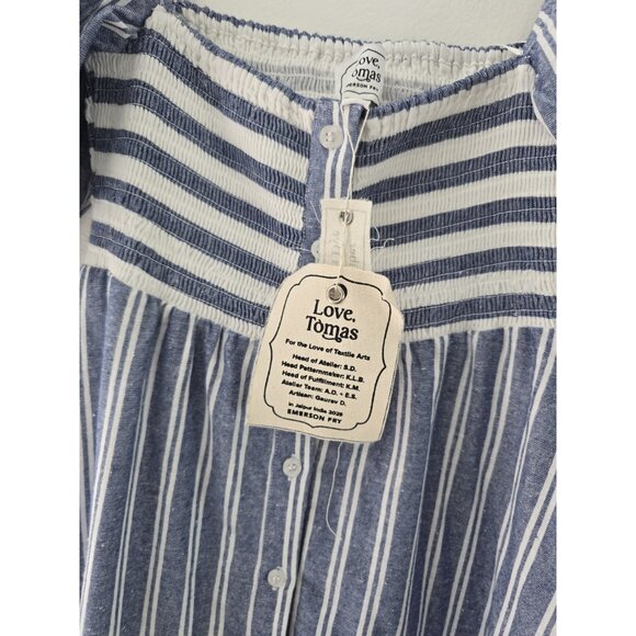 Emerson Fry Love Tomas Cotton Smock Striped Maxi Cottagecore Ruffle Dress S XS - Picture 7 of 10